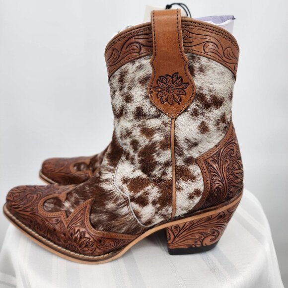 MYRA BAG Georgia Trails Brown & White Hair-On Hide Short Cowboy Boots 6-11 New - Picture 6 of 14